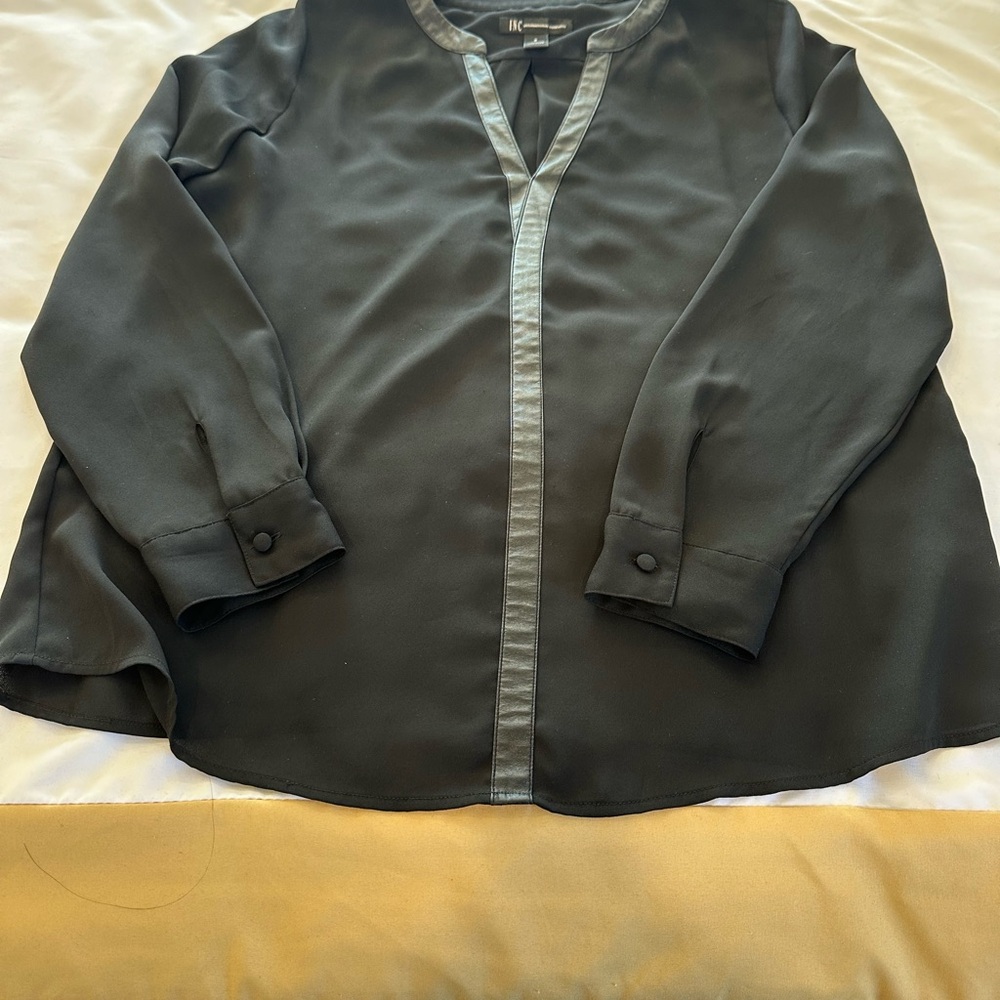 INC Long Sleeve Top With Faux Leather Trim. Excellent Condition.